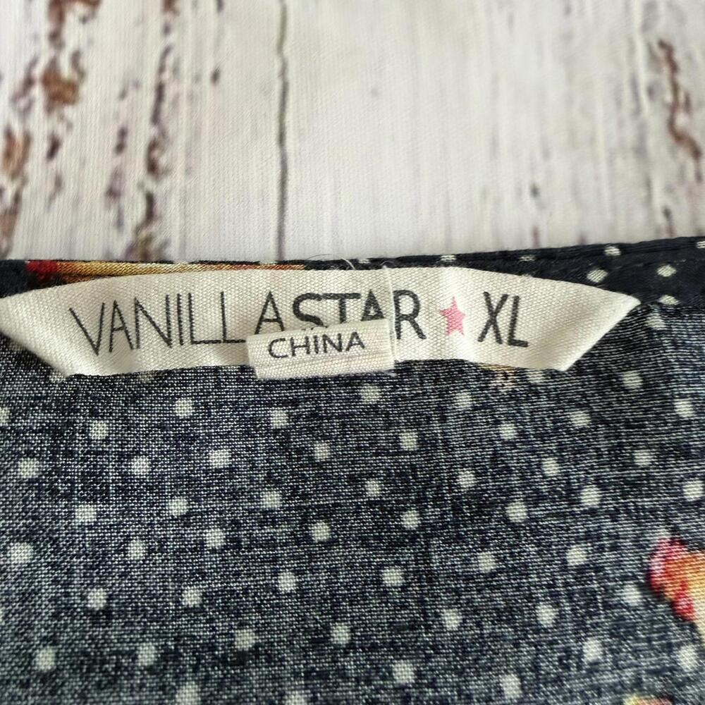 Vanilla Star Tie Front Button Down Blue Chicken Blouse Casual Top Women's XL - Picture 3 of 4